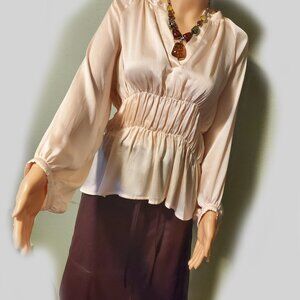 Ryegrass Womens Satin Pastel Pink Color Long Sleeve Medium Size New Tops/Blouse